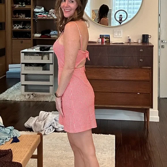 French Connection Whisper Gingham Tie Back Mini Dress Size 4 - Picture 2 of 4